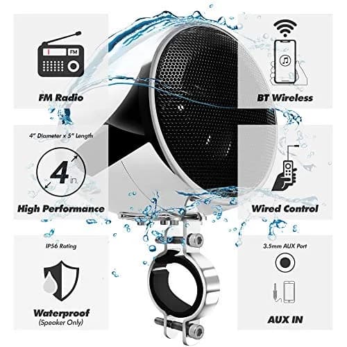GoHawk Motorcycle Speakers Bluetooth 4 Inch Waterproof Radio Audio System | 100W Waterproof Handlebar Speakers thumbnail 3