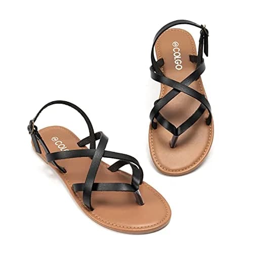 Colgo Women's Summer Strappy Flat Sandals 6.5 | Adjustable Casual Gladiator with Open Toe thumbnail 6