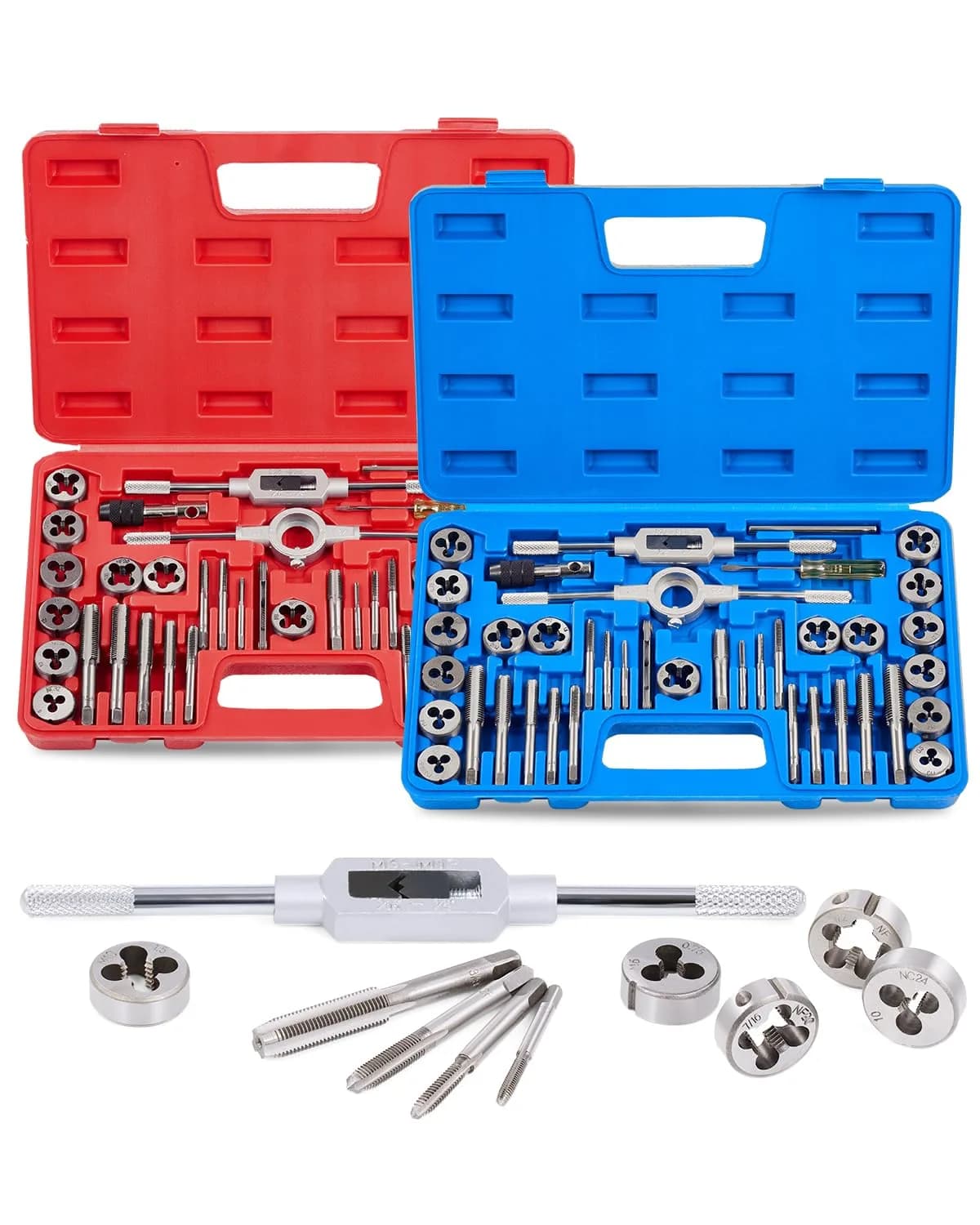 Orion Motor Tech SAE Tap and Die Set 40 pc | Thread Repair & Cutting Kit with Wrenches for Power & Hand Tools — 80 Pieces