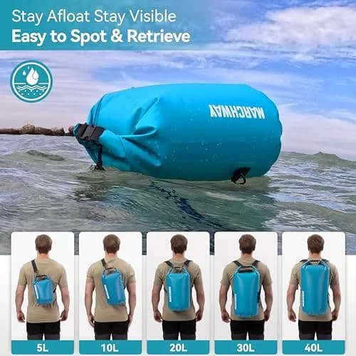 MARCHWAY Floating Waterproof Dry Bag Backpack, Roll Top, 40L Teal | Keeps Gear Dry & Afloat on Water Adventures thumbnail 5