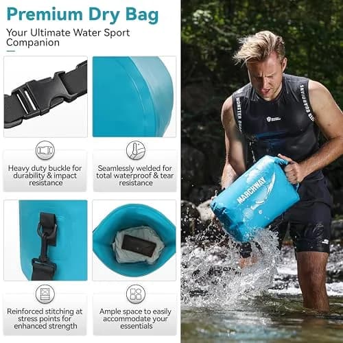 MARCHWAY Floating Waterproof Dry Bag Backpack, Roll Top, 40L Teal | Keeps Gear Dry & Afloat on Water Adventures thumbnail 2