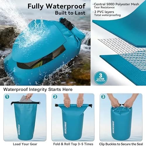 MARCHWAY Floating Waterproof Dry Bag Backpack, Roll Top, 40L Teal | Keeps Gear Dry & Afloat on Water Adventures thumbnail 3