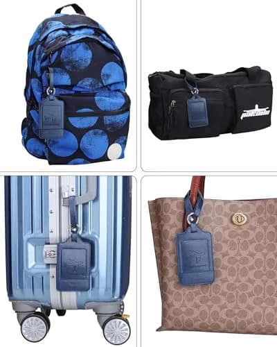 Teskyer Leather Luggage Tags for Suitcases, 3 Pack, Blue | Quick-Attach Spring Ring, Privacy Flap Design thumbnail 7