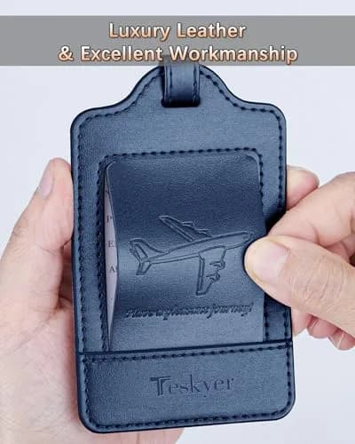 Teskyer Leather Luggage Tags for Suitcases, 3 Pack, Blue | Quick-Attach Spring Ring, Privacy Flap Design thumbnail 8
