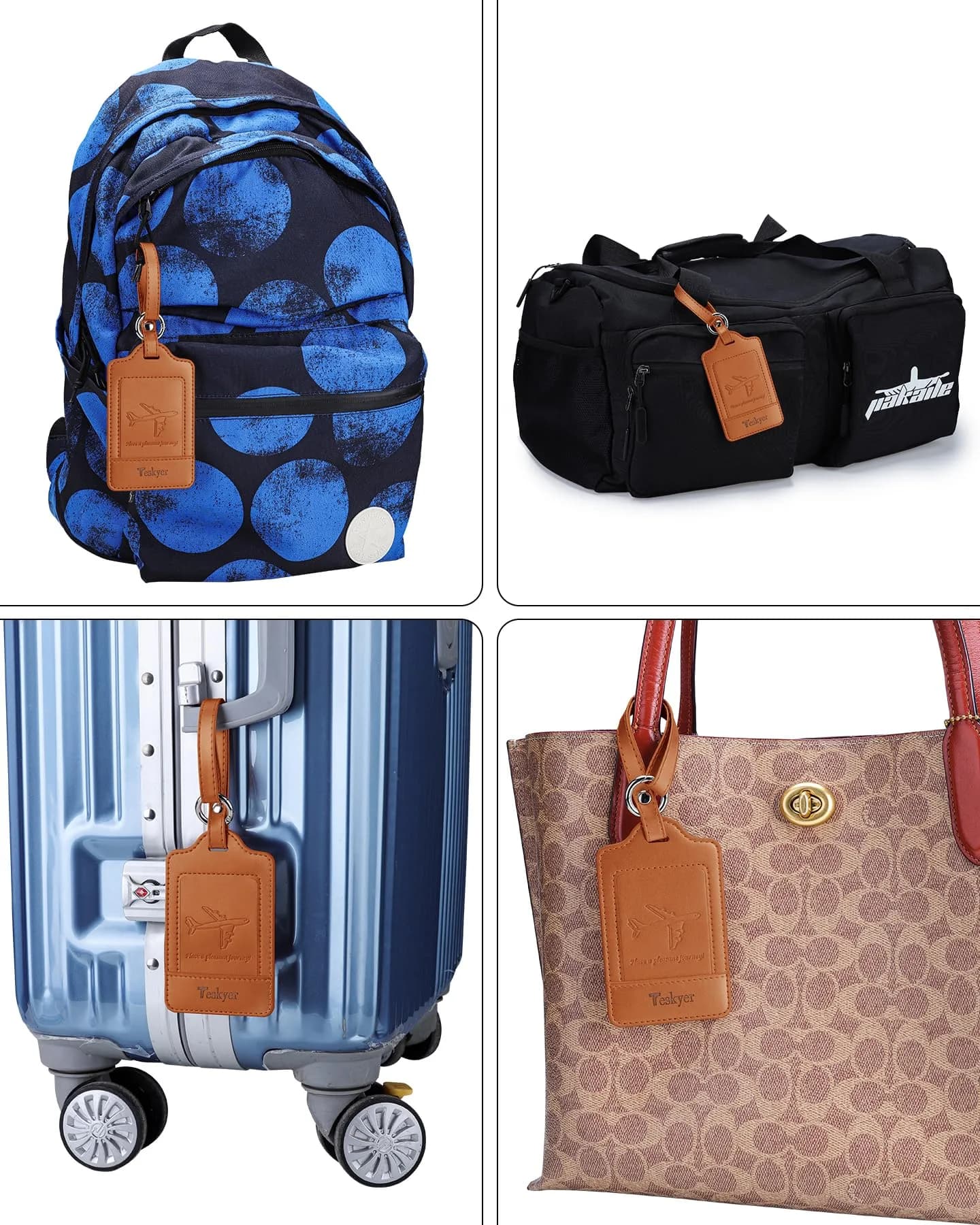 Teskyer Leather Luggage Tags for Suitcases, 3 Pack, Brown | Quick-Attach Spring Ring, Privacy Flap Design - view 6