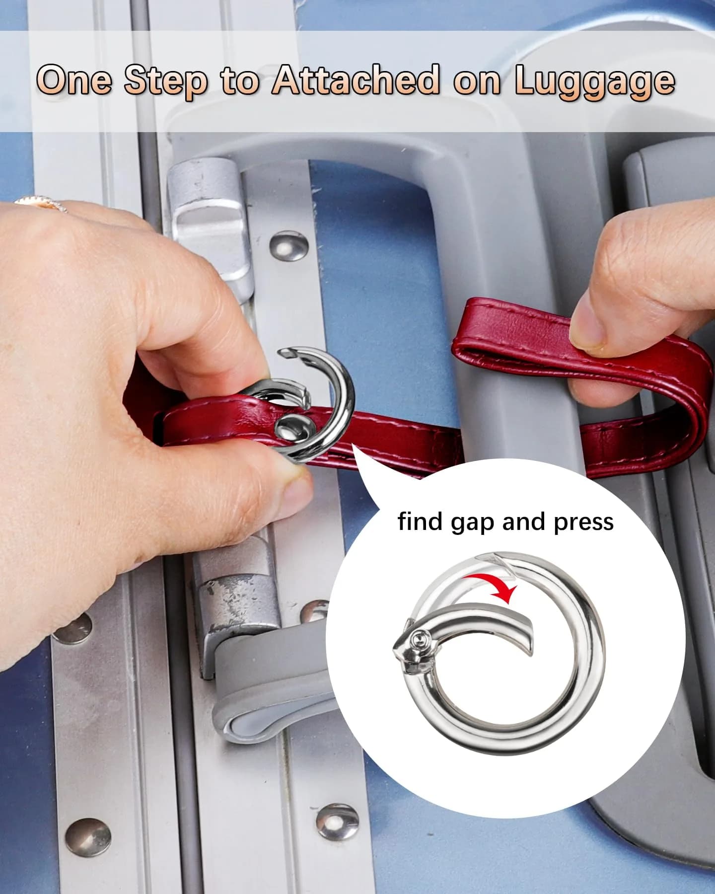 Teskyer Leather Luggage Tags for Suitcases, 3 Pack, Red | Quick-Attach Spring Ring, Privacy Flap Design - view 5