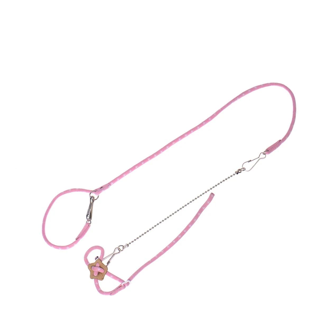 Wontee Adjustable Leash Harness with Bell for Small Animals | Soft Nylon & Metal, Pink, 6-15cm Neck — Pink