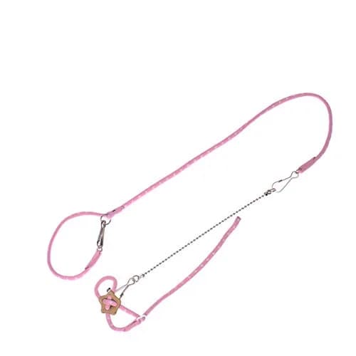 Wontee Adjustable Leash Harness with Bell for Small Animals | Soft Nylon & Metal, Pink, 6-15cm Neck thumbnail 1