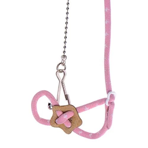 Wontee Adjustable Leash Harness with Bell for Small Animals | Soft Nylon & Metal, Pink, 6-15cm Neck thumbnail 4
