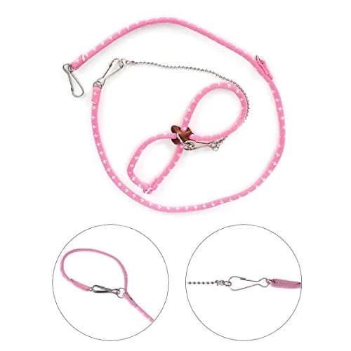 Wontee Adjustable Leash Harness with Bell for Small Animals | Soft Nylon & Metal, Pink, 6-15cm Neck thumbnail 2