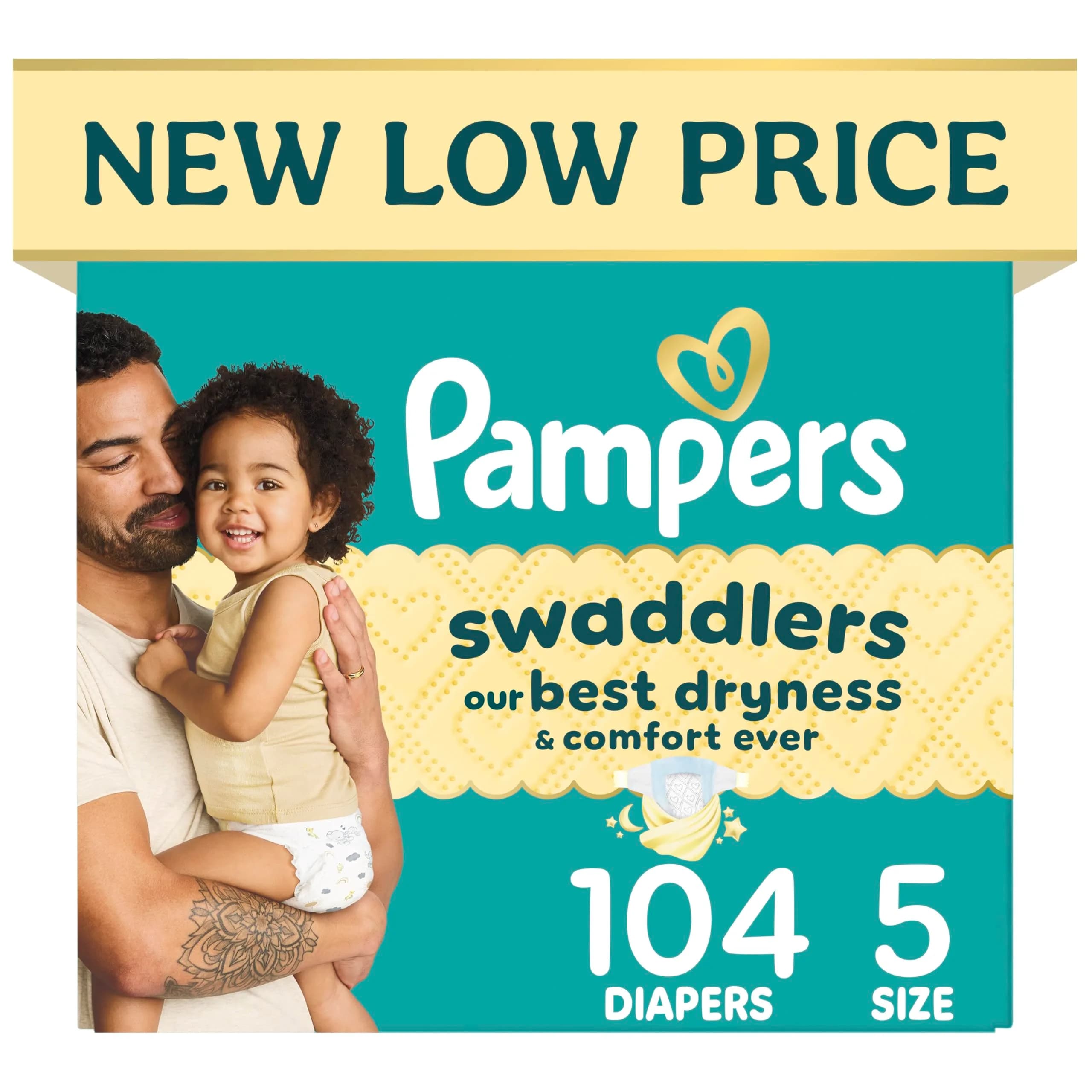 Pampers Swaddlers Diapers Size 5 (7-13 kg / 16-37 lbs) | Pediatrician Recommended, Hypoallergenic, 104 Count - main product image