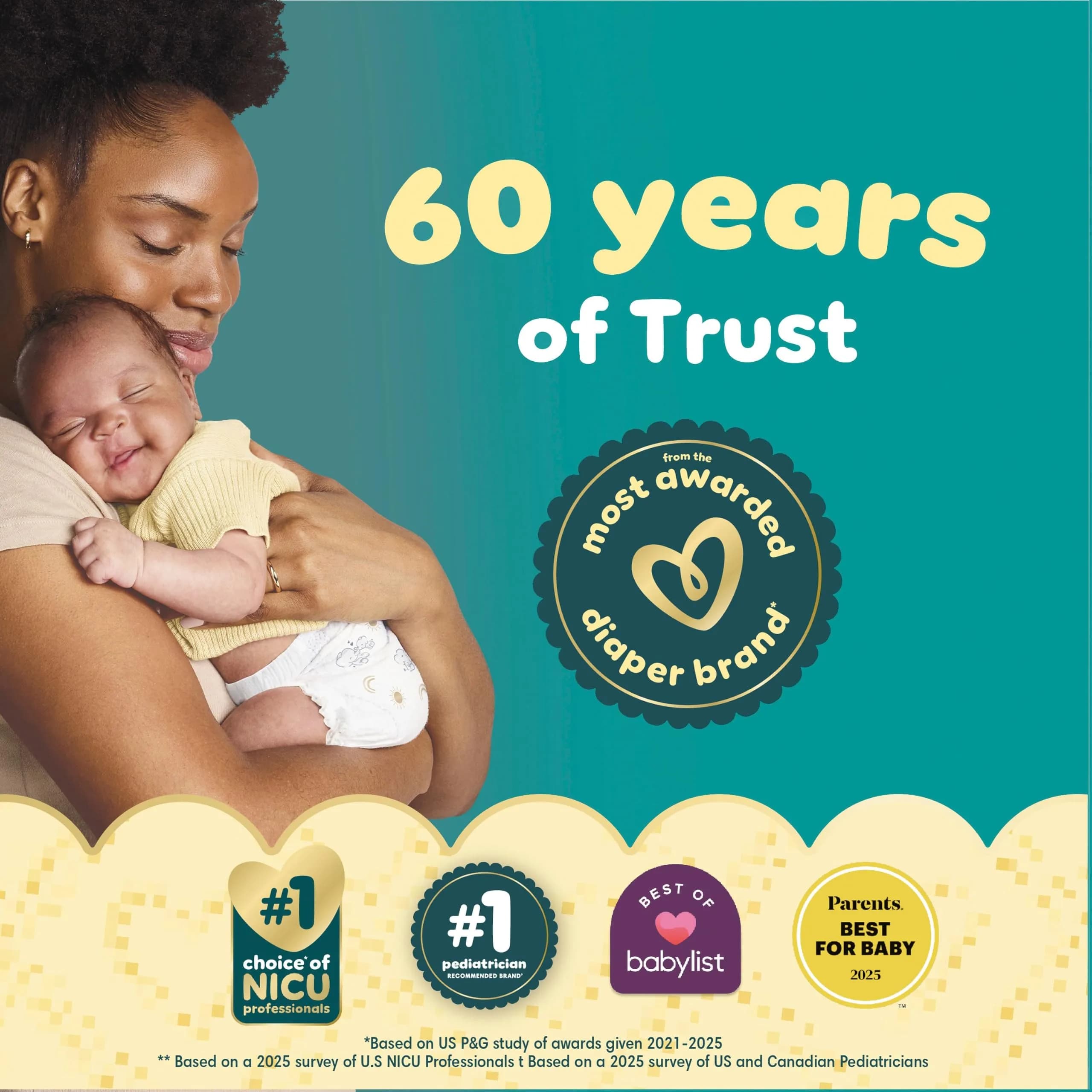 Pampers Swaddlers Diapers Size 5 (7-13 kg / 16-37 lbs) | Pediatrician Recommended, Hypoallergenic, 104 Count - view 4