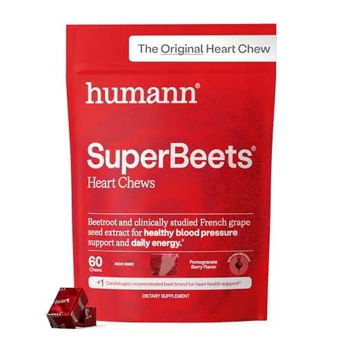 HumanN SuperBeets Heart Chews Pomegranate Berry 60 Ct | Clinically Studied Grape Seed Extract for Blood Pressure Support thumbnail 1
