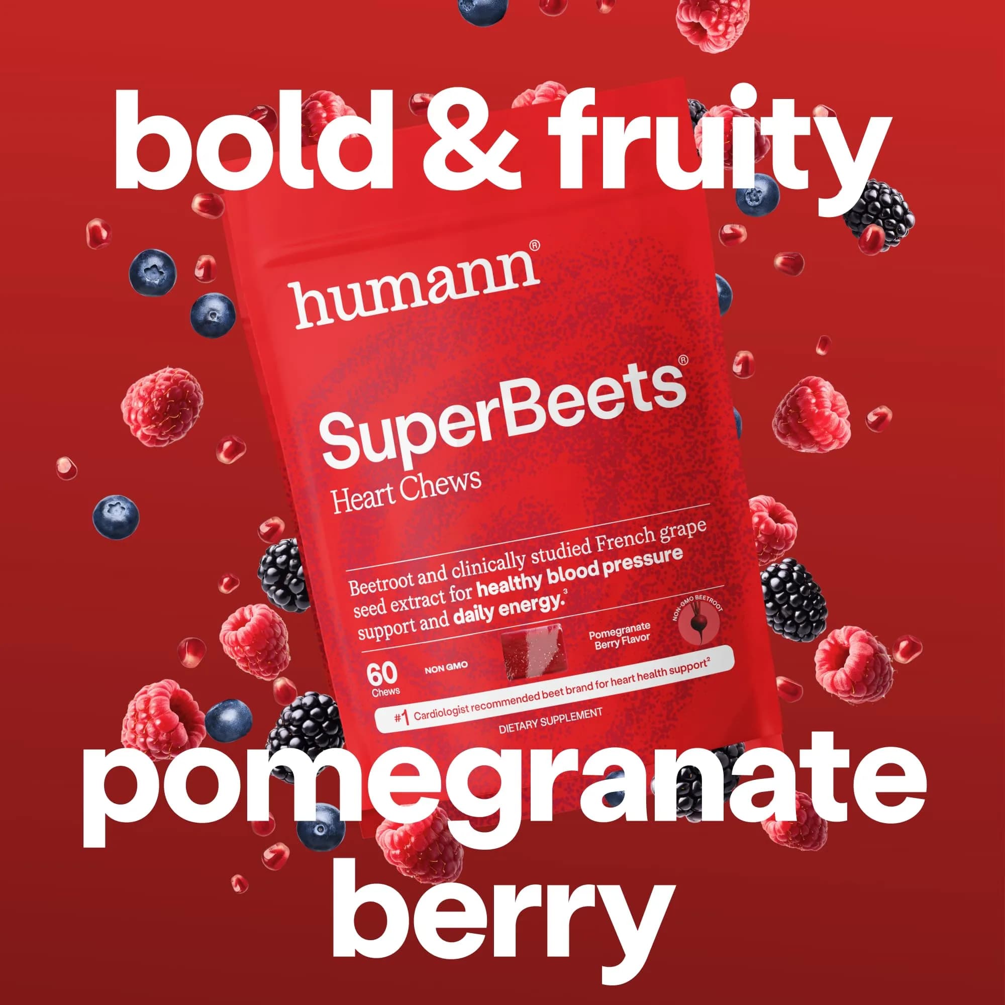 HumanN SuperBeets Heart Chews Pomegranate Berry 60 Ct | Clinically Studied Grape Seed Extract for Blood Pressure Support - view 6