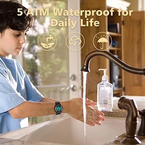 A ALPS Boys Digital Sports Watch, 50M Waterproof, LED Backlight, Quartz Movement, Blue/Red/Green Silicone Band, 43mm Case, 18mm Band Width thumbnail 5