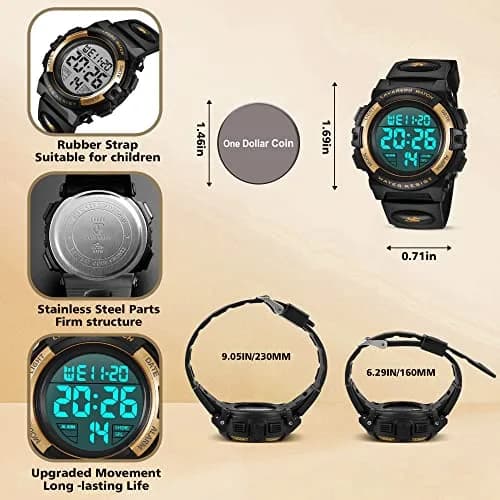 A ALPS Boys Digital Sports Watch, 50M Waterproof, LED Backlight, Quartz Movement, Blue/Red/Green Silicone Band, 43mm Case, 18mm Band Width thumbnail 3