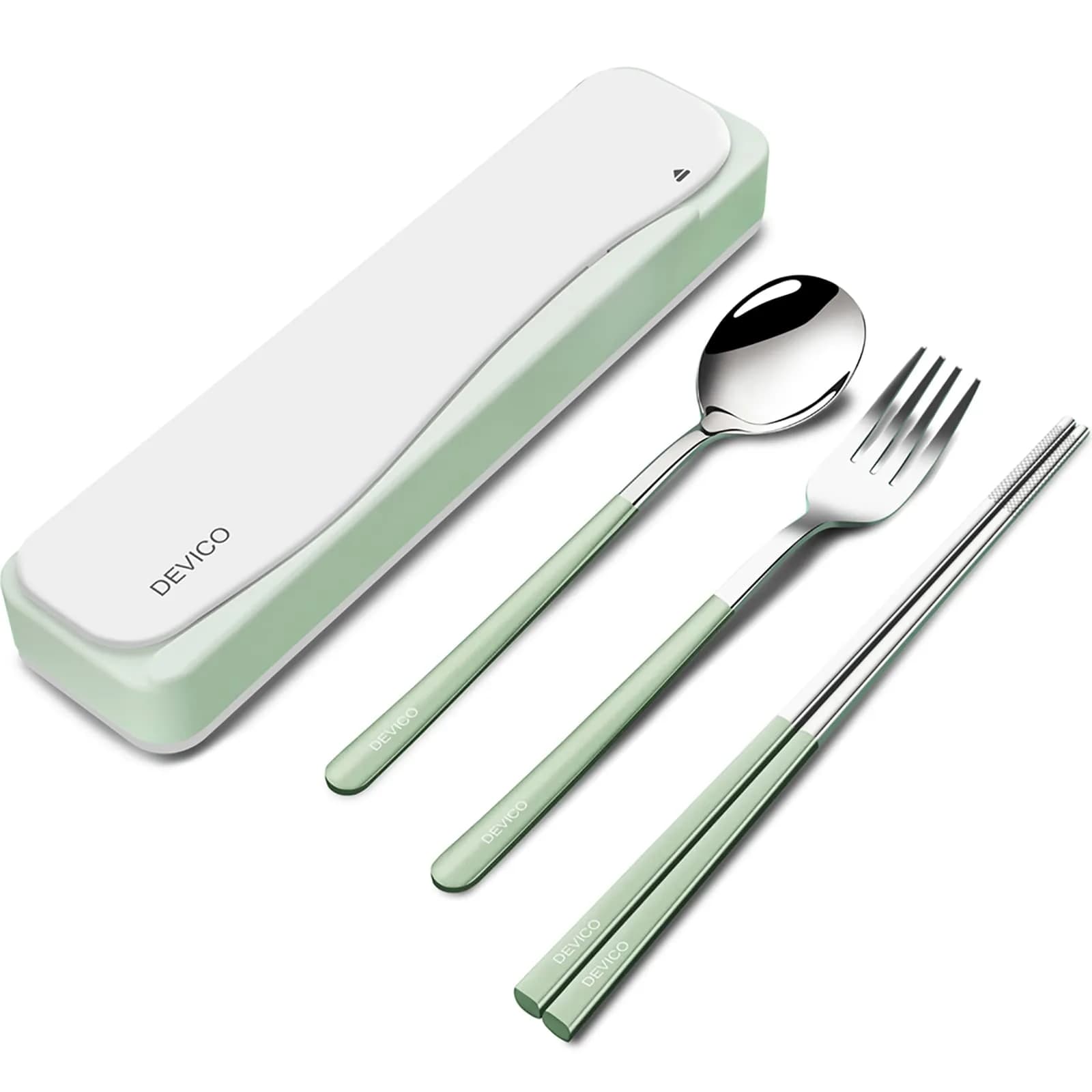 DEVICO Travel Utensils with Case | 4Pcs Portable Stainless Steel Cutlery Set for Work & Travel