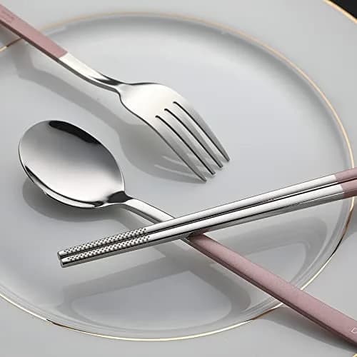 DEVICO Travel Utensils with Case | 4Pcs Portable Silverware Set for Camping, School, Lunch | 18/8 Stainless Steel, Pink thumbnail 4