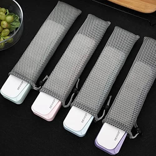 DEVICO Travel Utensils with Case | 4Pcs Portable Silverware Set for Camping, School, Lunch | 18/8 Stainless Steel, Pink thumbnail 7