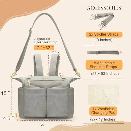 miss fong Diaper Bag Tote Leather Diaper Bag Backpack Pañaleras Para Bebe | Spacious, Stylish & Practical thumbnail 4