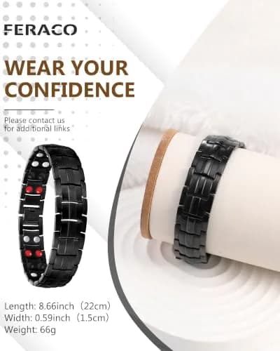 Feraco Magnetic Therapy Bracelet Black Titanium Steel Double Row 4 Elements | Classic Style thumbnail 4