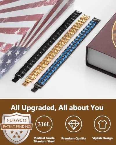 Feraco Magnetic Therapy Bracelet Black Titanium Steel Double Row 4 Elements | Classic Style thumbnail 5