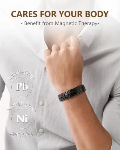 Feraco Magnetic Therapy Bracelet Black Titanium Steel Double Row 4 Elements | Classic Style thumbnail 6