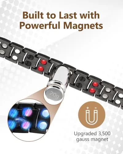 Feraco Magnetic Therapy Bracelet Black Titanium Steel Double Row 4 Elements | Classic Style thumbnail 3