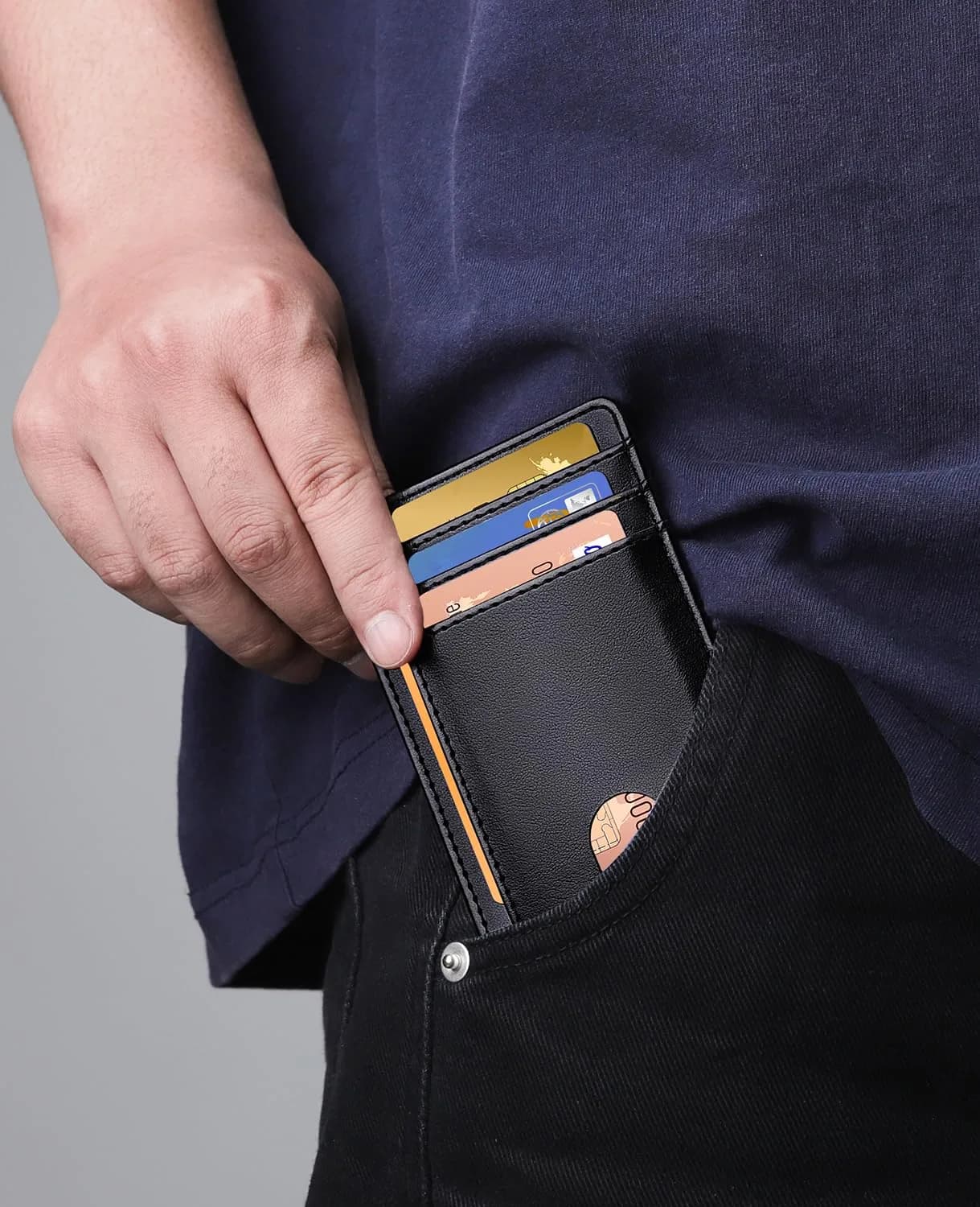 Teskyer Slim Minimalist Wallet for Men, RFID Credit Card Holder, Black | Front Pocket Design, 8 Card Slots - view 5