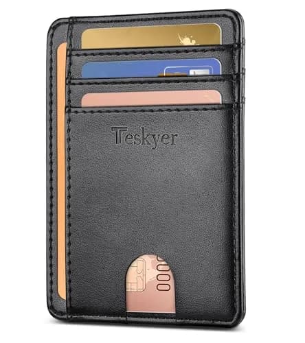 Teskyer Slim Minimalist Wallet for Men, RFID Credit Card Holder, Black | Front Pocket Design, 8 Card Slots thumbnail 1
