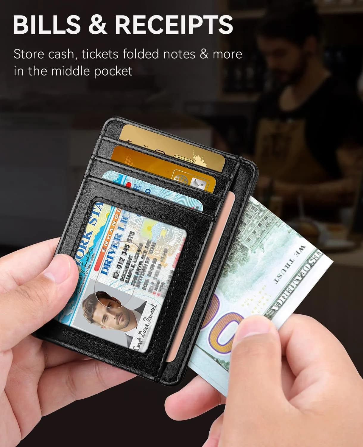 Teskyer Slim Minimalist Wallet for Men, RFID Credit Card Holder, Black | Front Pocket Design, 8 Card Slots - view 2