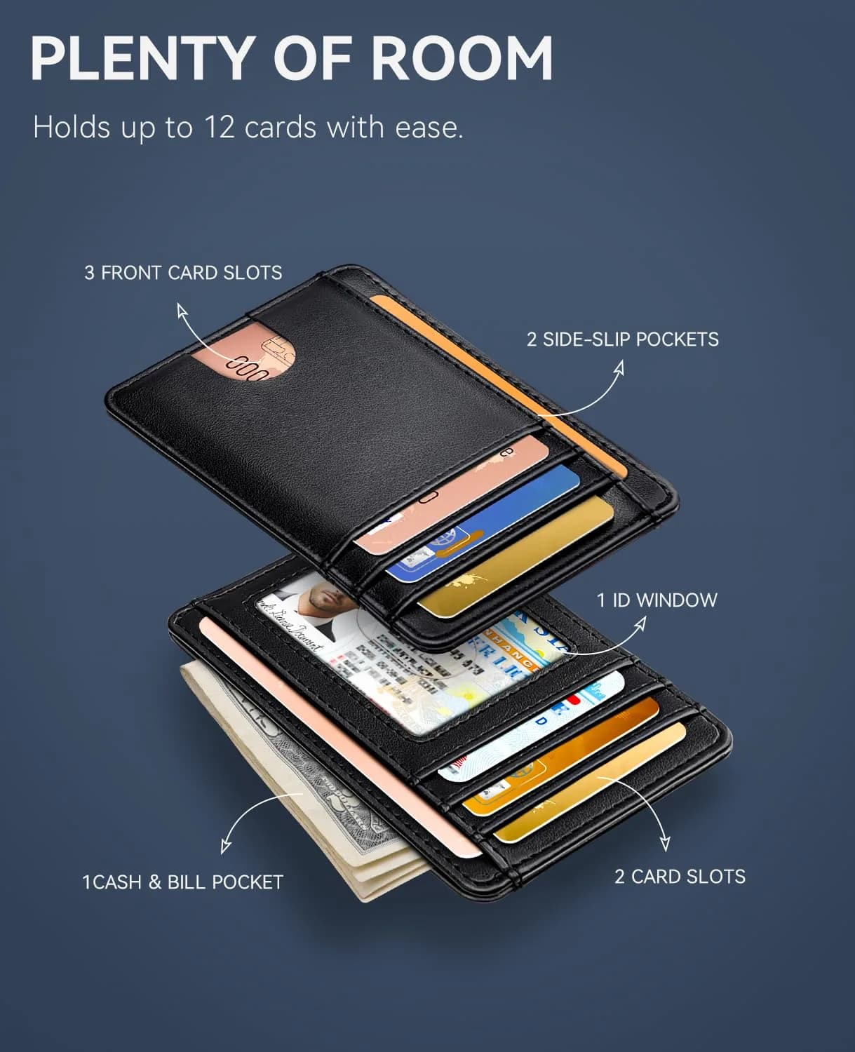 Teskyer Slim Minimalist Wallet for Men, RFID Credit Card Holder, Black | Front Pocket Design, 8 Card Slots - view 3