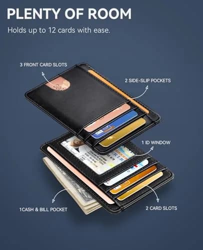 Teskyer Slim Minimalist Wallet for Men, RFID Credit Card Holder, Black | Front Pocket Design, 8 Card Slots thumbnail 3