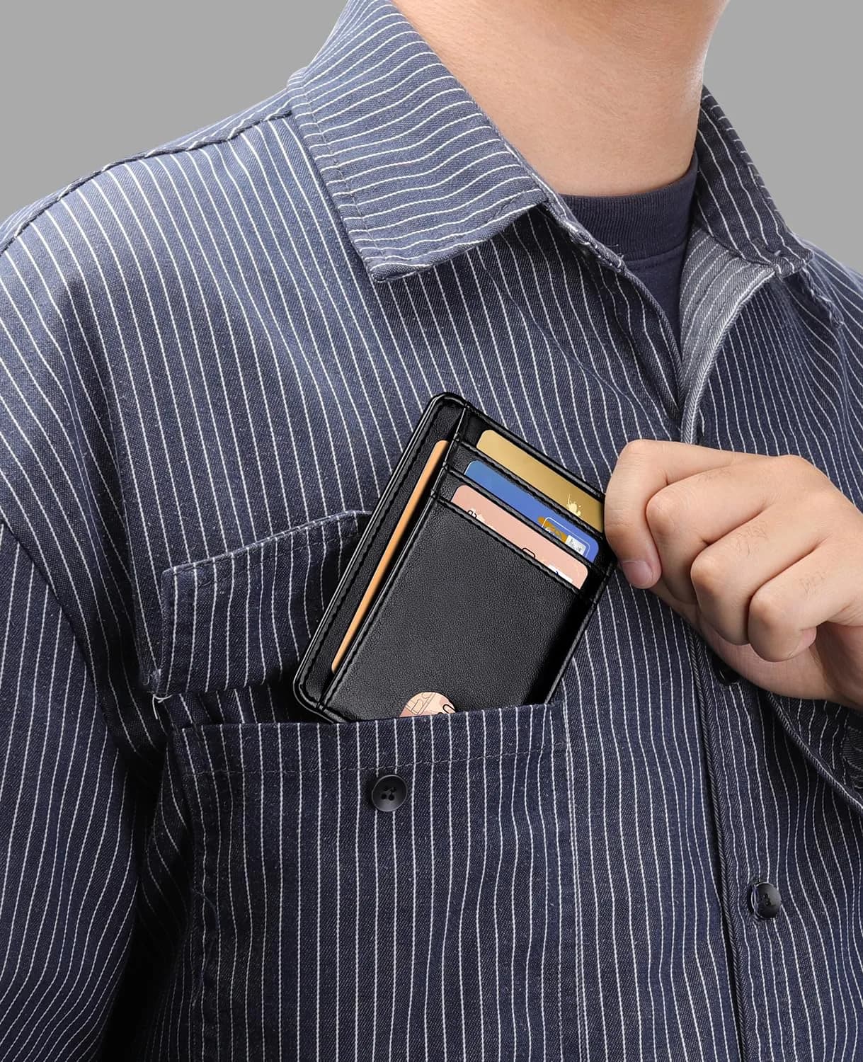 Teskyer Slim Minimalist Wallet for Men, RFID Credit Card Holder, Black | Front Pocket Design, 8 Card Slots - view 4