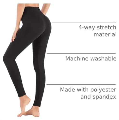 IUGA High Waisted Tummy Control Leggings with Pocket for Women XX-Large Black | Squat Proof Yoga Pants thumbnail 4