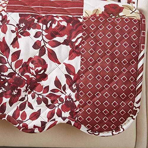 Great Bay Home Reversible Floral Patchwork Loveseat Cover, Burgundy | Cottage Charm & Easy Fit thumbnail 4