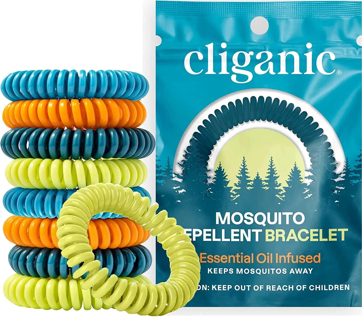 Cliganic Natural Mosquito Repellent Bracelets for Kids & Adults, 50 Pack | DEET-Free Essential Oil Bands — Classic