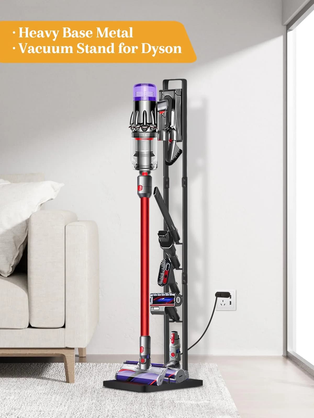 Haturi Black Metal Vacuum Stand Holder for Dyson V15-V6 & DC Series | 127cm H x 22cm L x 29cm D - view 2