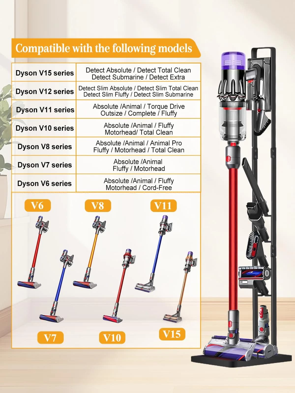 Haturi Black Metal Vacuum Stand Holder for Dyson V15-V6 & DC Series | 127cm H x 22cm L x 29cm D - view 4