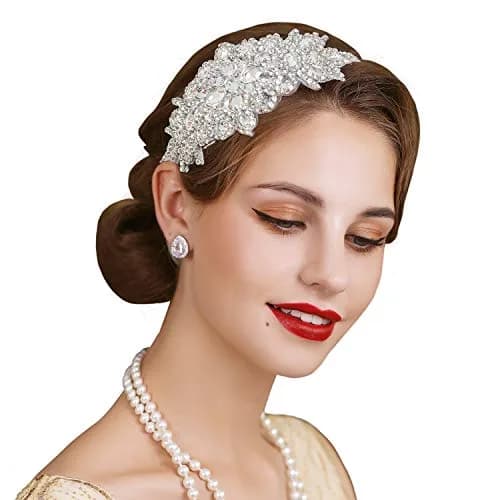 SWEETV Rhinestone Flapper Headband-Elastic 1920s Headpiece, Great Gatsby Hair Accessories for Women | Vintage Rhinestone Headband for Women thumbnail 1