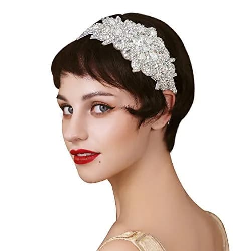 SWEETV Rhinestone Flapper Headband-Elastic 1920s Headpiece, Great Gatsby Hair Accessories for Women | Vintage Rhinestone Headband for Women thumbnail 5