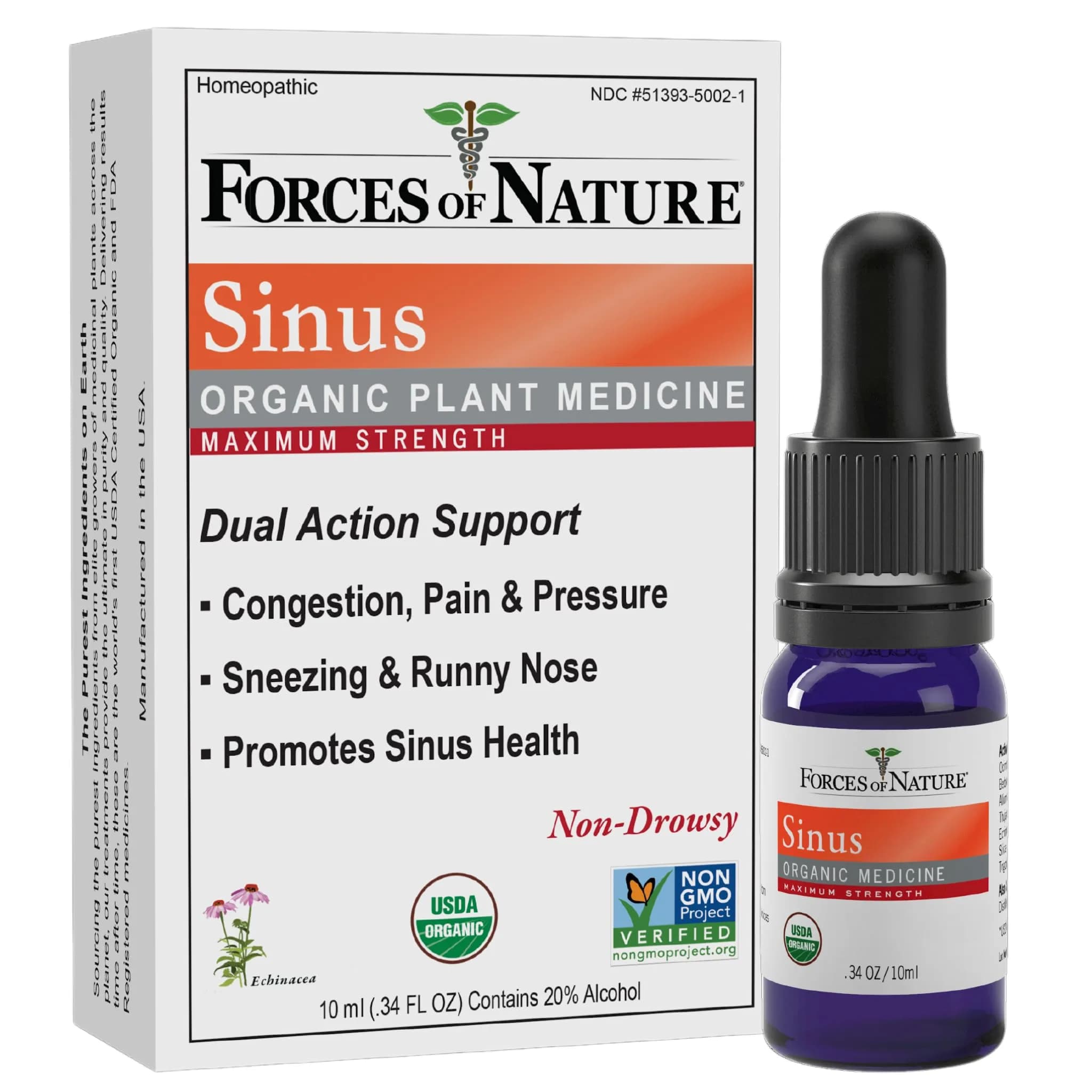 Forces of Nature Sinus Relief Nasal Decongestant 10ml | Organic Homeopathic Sinus Medicine — 0.34 Fl Oz