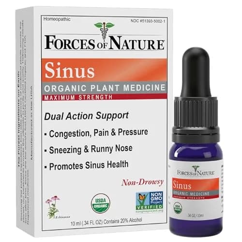 Forces of Nature Sinus Relief Nasal Decongestant 10ml | Organic Homeopathic Sinus Medicine thumbnail 1