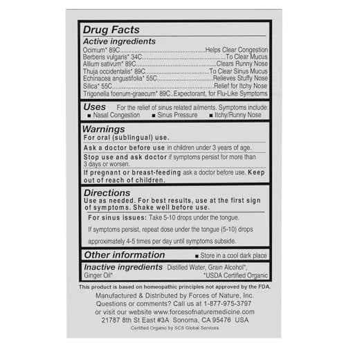 Forces of Nature Sinus Relief Nasal Decongestant 10ml | Organic Homeopathic Sinus Medicine thumbnail 3