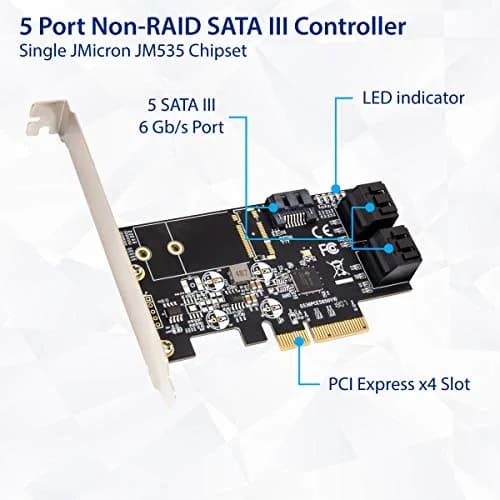 IO CREST 5 Port SATA PCIe Controller Card with JMB585 Chipset - SI-PEX40139 thumbnail 2
