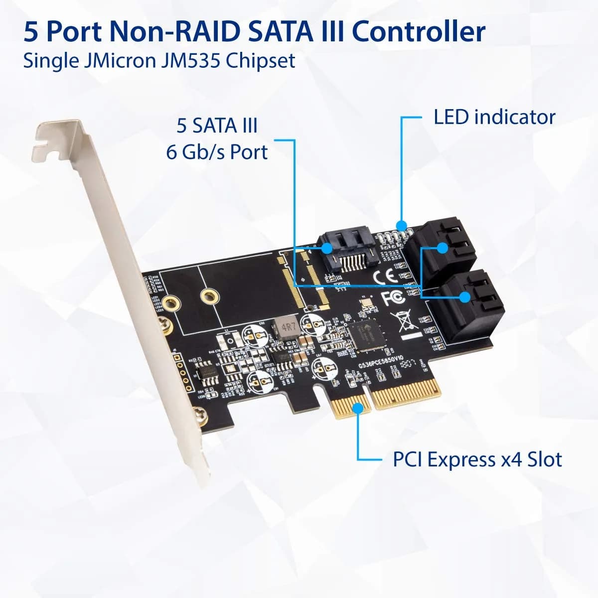 IO CREST 5 Port SATA PCIe Controller Card with JMB585 Chipset - SI-PEX40139 - view 2