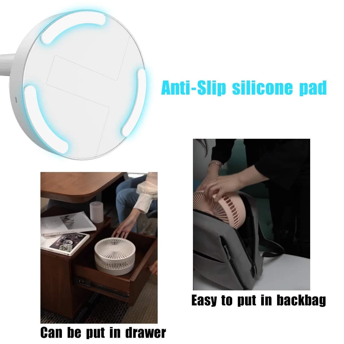 AICase Folding Portable Telescopic Floor/USB Desk Fan with 7200mAh Battery | 4 Speeds, 39.3" Height, 40dB Quiet Operation - view 5