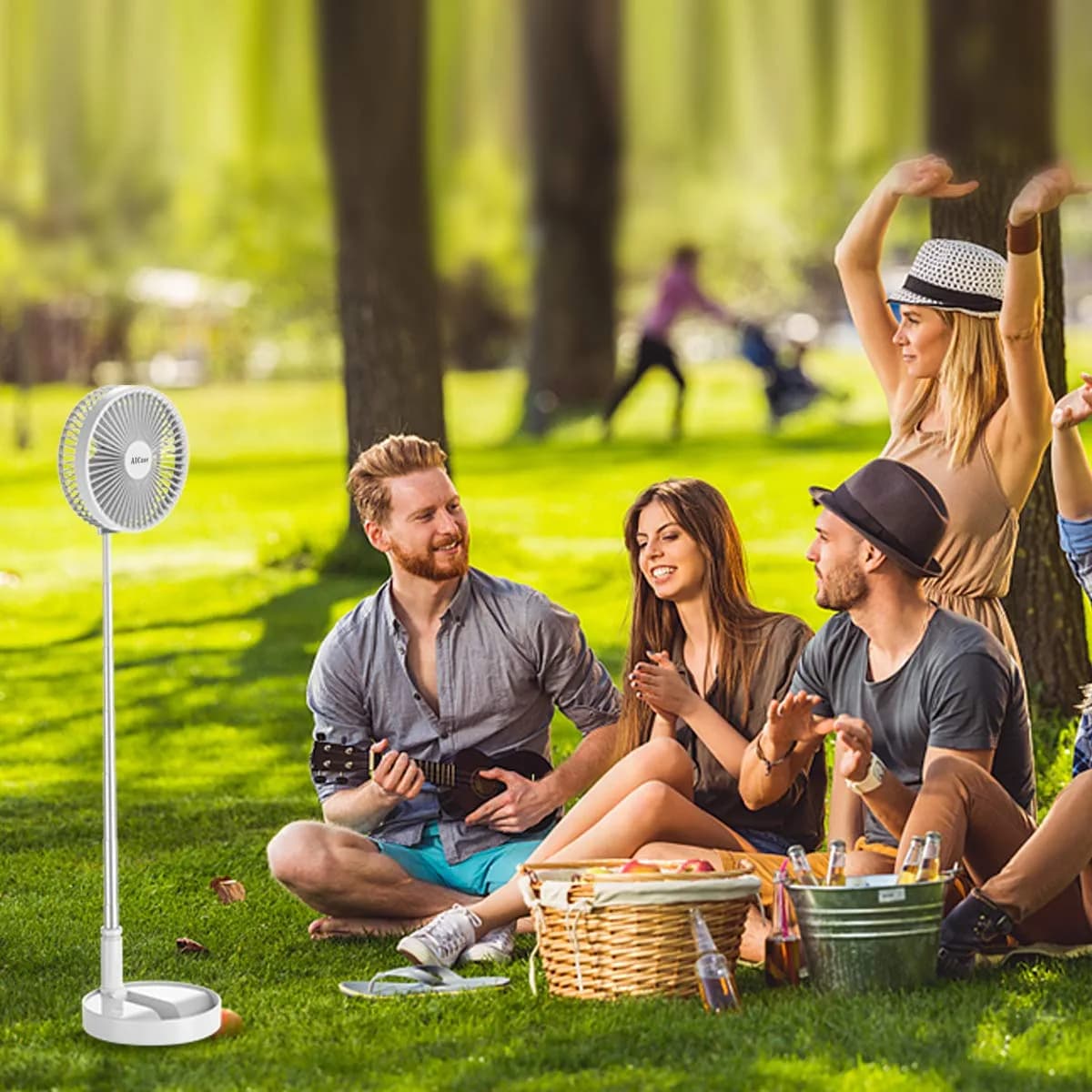 AICase Folding Portable Telescopic Floor/USB Desk Fan with 7200mAh Battery | 4 Speeds, 39.3" Height, 40dB Quiet Operation - view 6