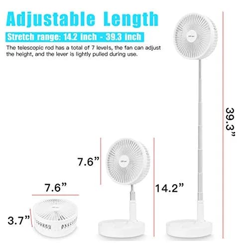 AICase Folding Portable Telescopic Floor/USB Desk Fan with 7200mAh Battery | 4 Speeds, 39.3" Height, 40dB Quiet Operation thumbnail 7