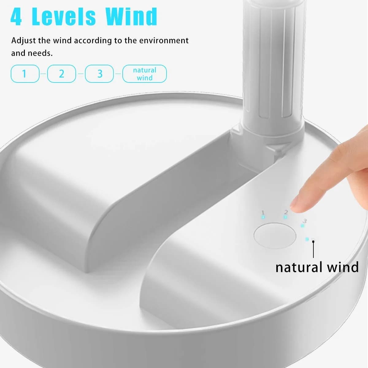 AICase Folding Portable Telescopic Floor/USB Desk Fan with 7200mAh Battery | 4 Speeds, 39.3" Height, 40dB Quiet Operation - view 2